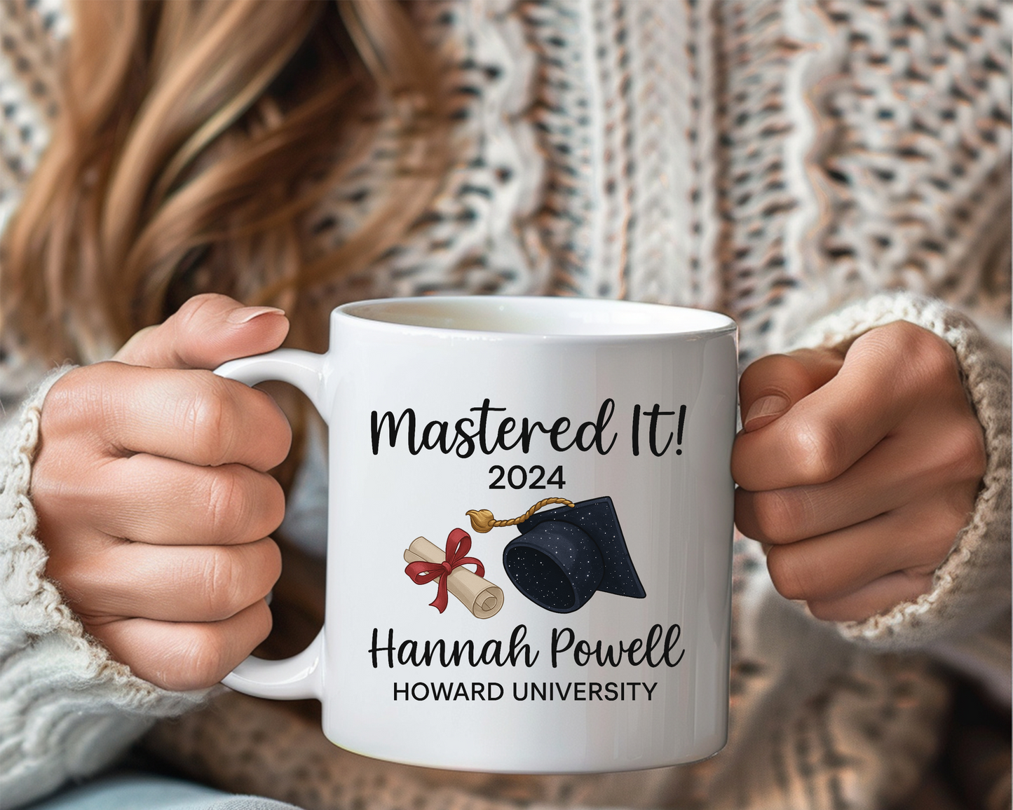 Custom Graduation Mug – "Mastered It!" 2025 Graduate Gift for Her or Him, Personalized Name & University Coffee Cup