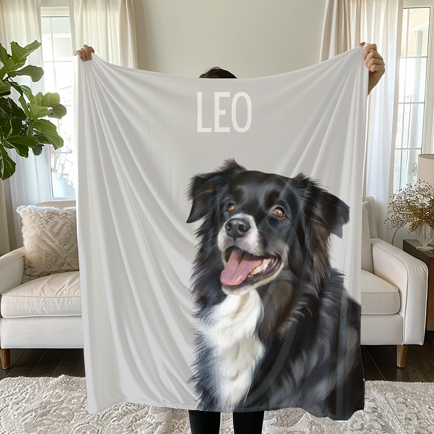 Personalized Velveteen Plush Blanket featuring Custom Pet Portrait - Cozy Gift for Dog Lovers
