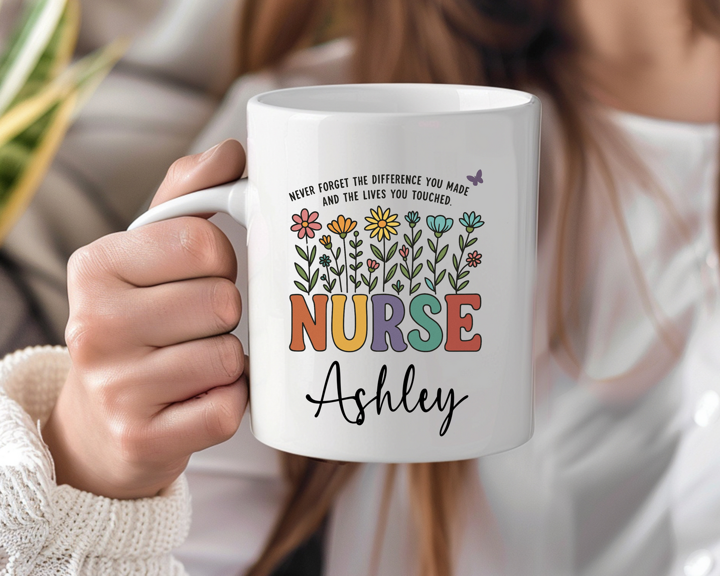 Personalized Nurse Appreciation Mug – “Never Forget the Difference” Floral Gift for Nurses
