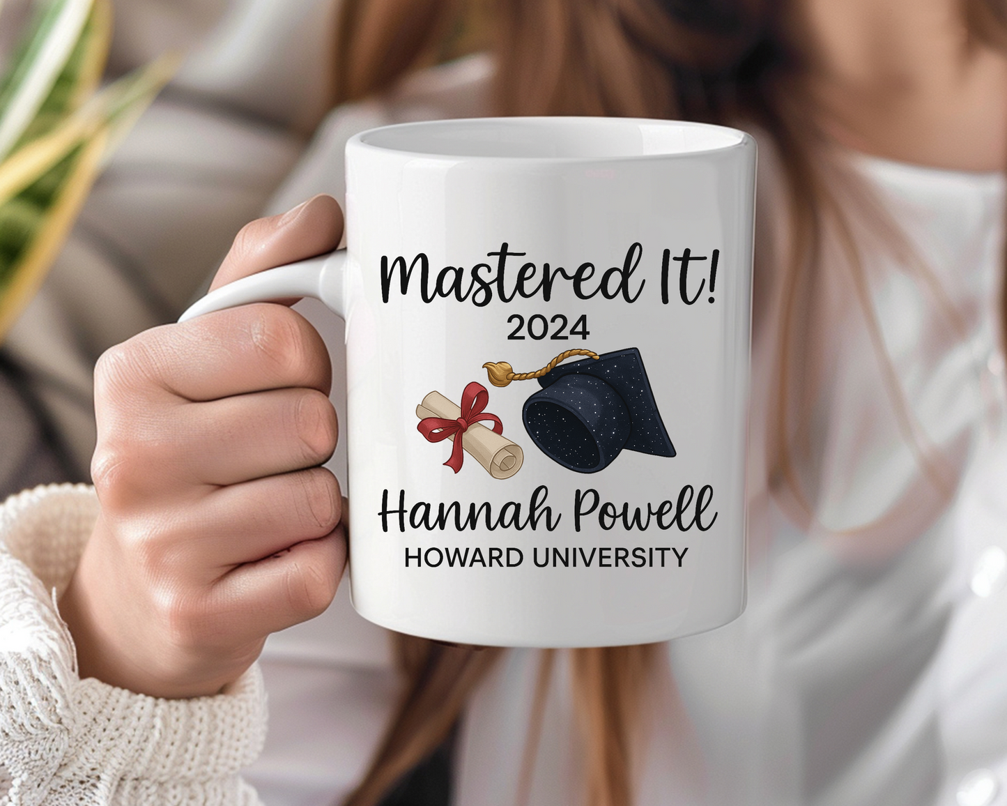 Custom Graduation Mug – "Mastered It!" 2025 Graduate Gift for Her or Him, Personalized Name & University Coffee Cup