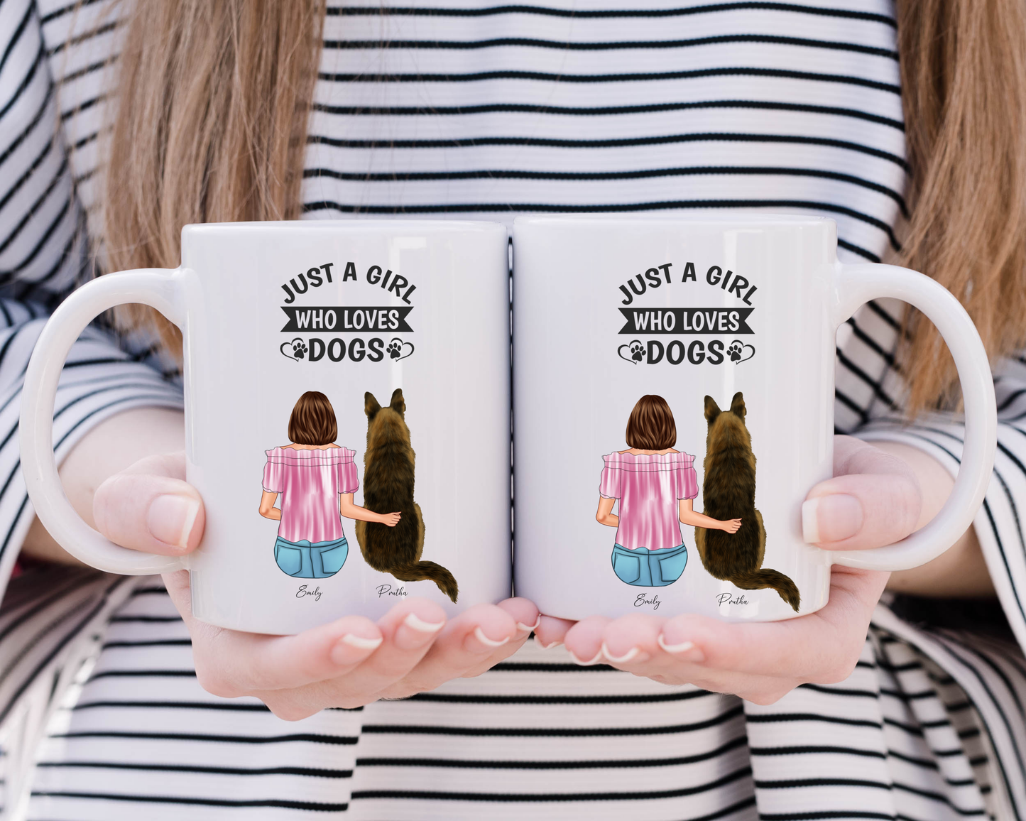 Personalized Dog Lover Mug – “Just a Girl Who Loves Dogs” – Custom Pet Portrait with Name