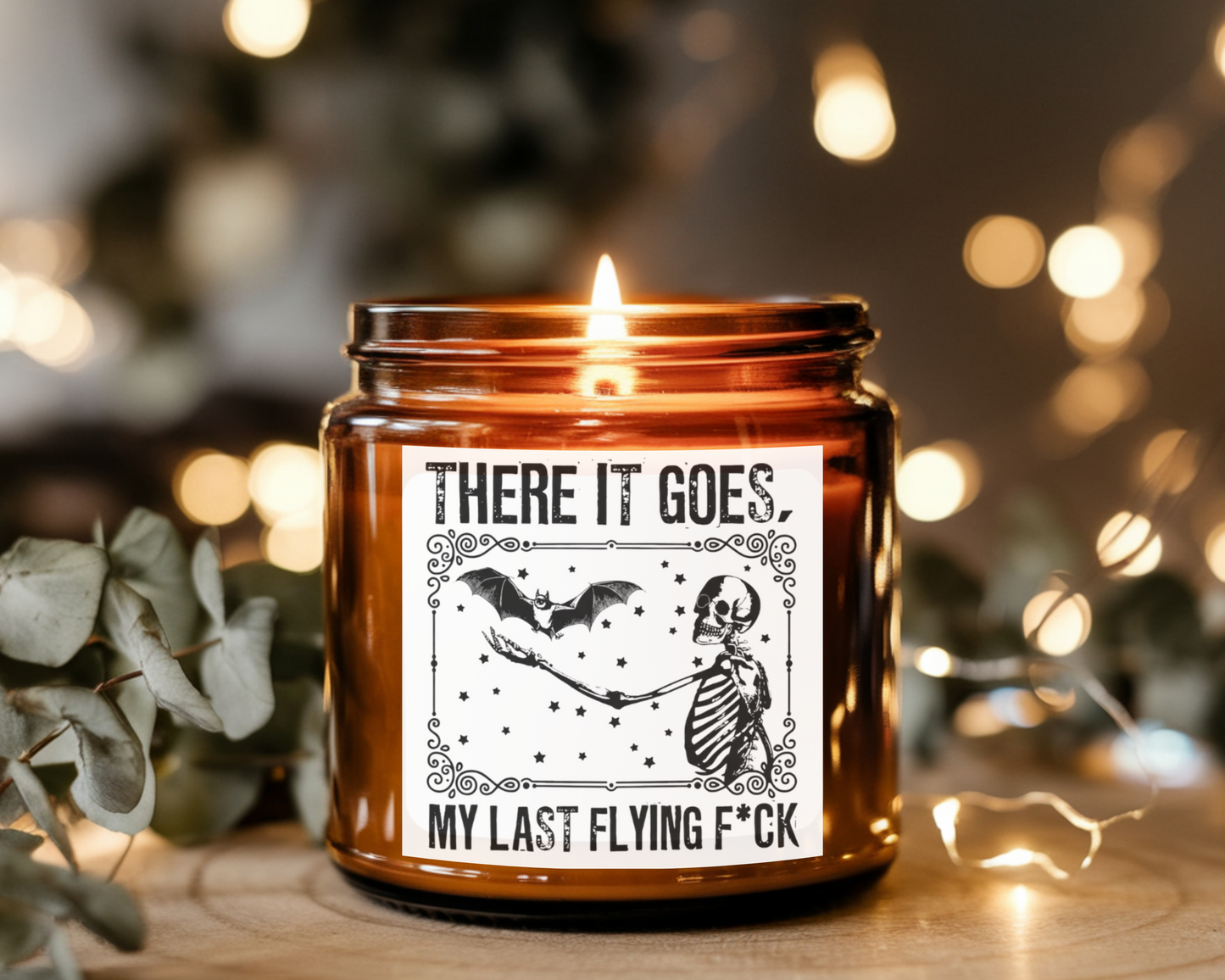 “There It Goes, My Last Flying F*ck” Skeleton & Bat Funny Halloween Mug / Shirt / Candle