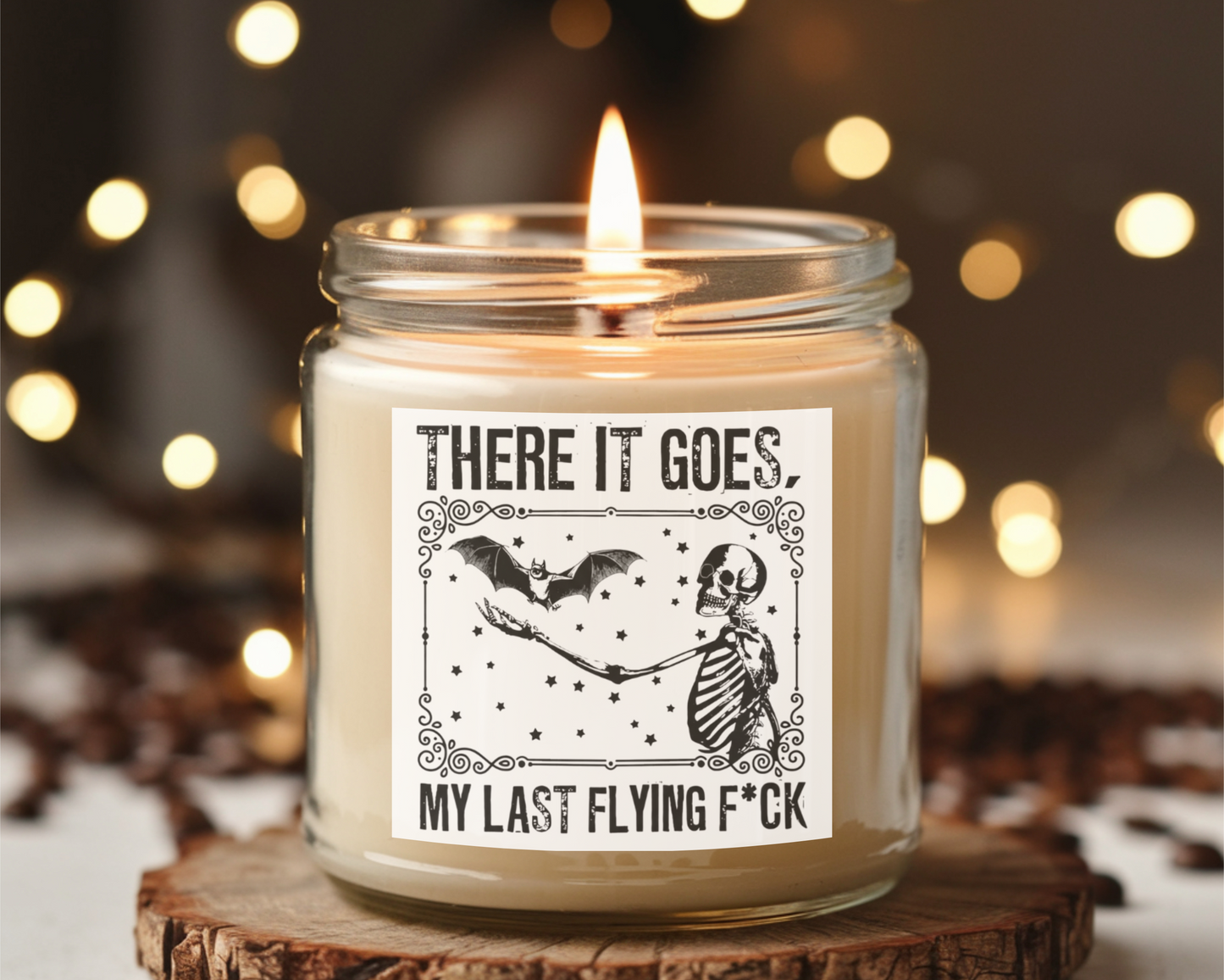 “There It Goes, My Last Flying F*ck” Skeleton & Bat Funny Halloween Mug / Shirt / Candle