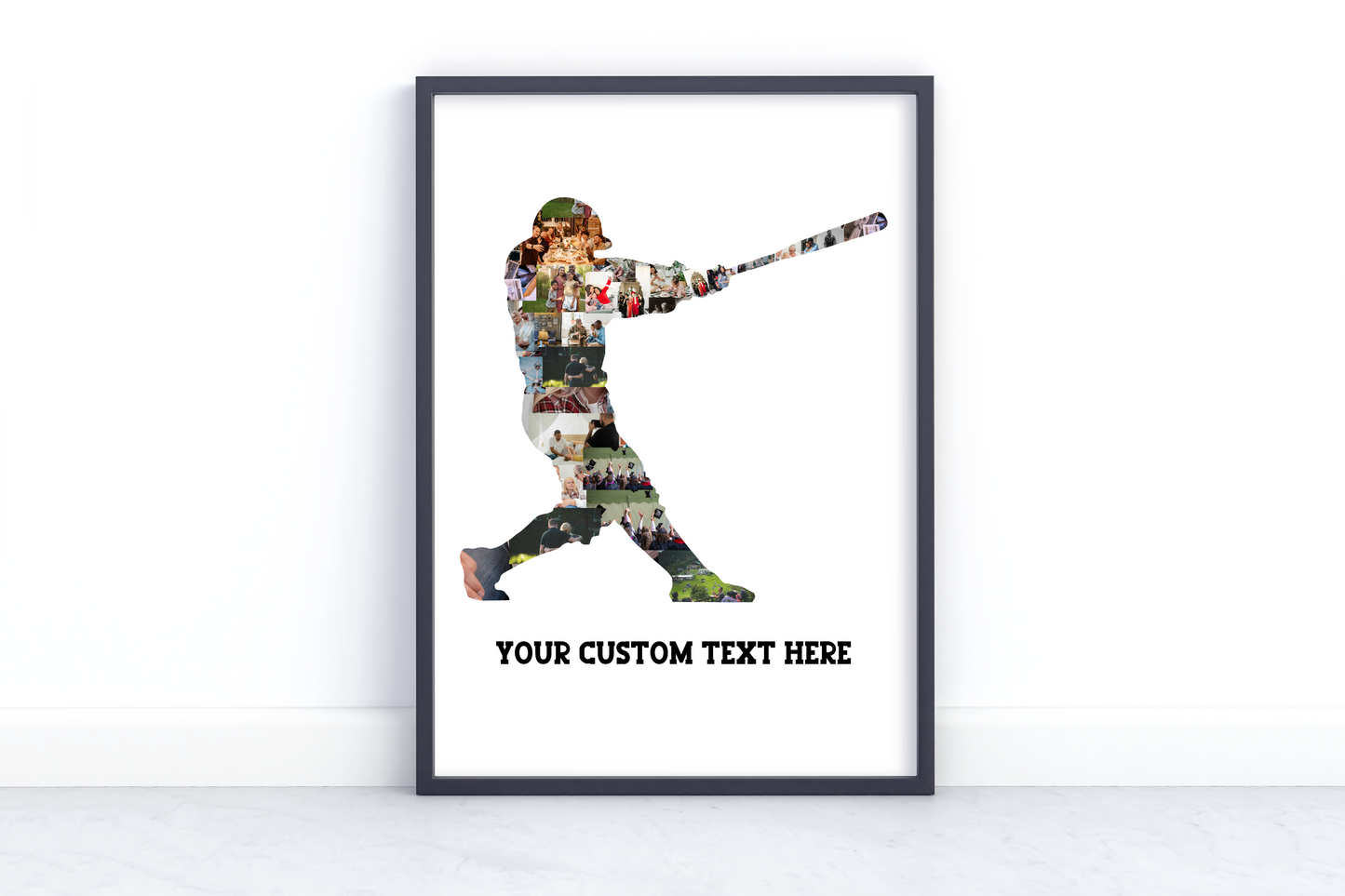 Personalized Baseball Player Photo Collage Poster – Custom Sports Silhouette Wall Art with Your Text