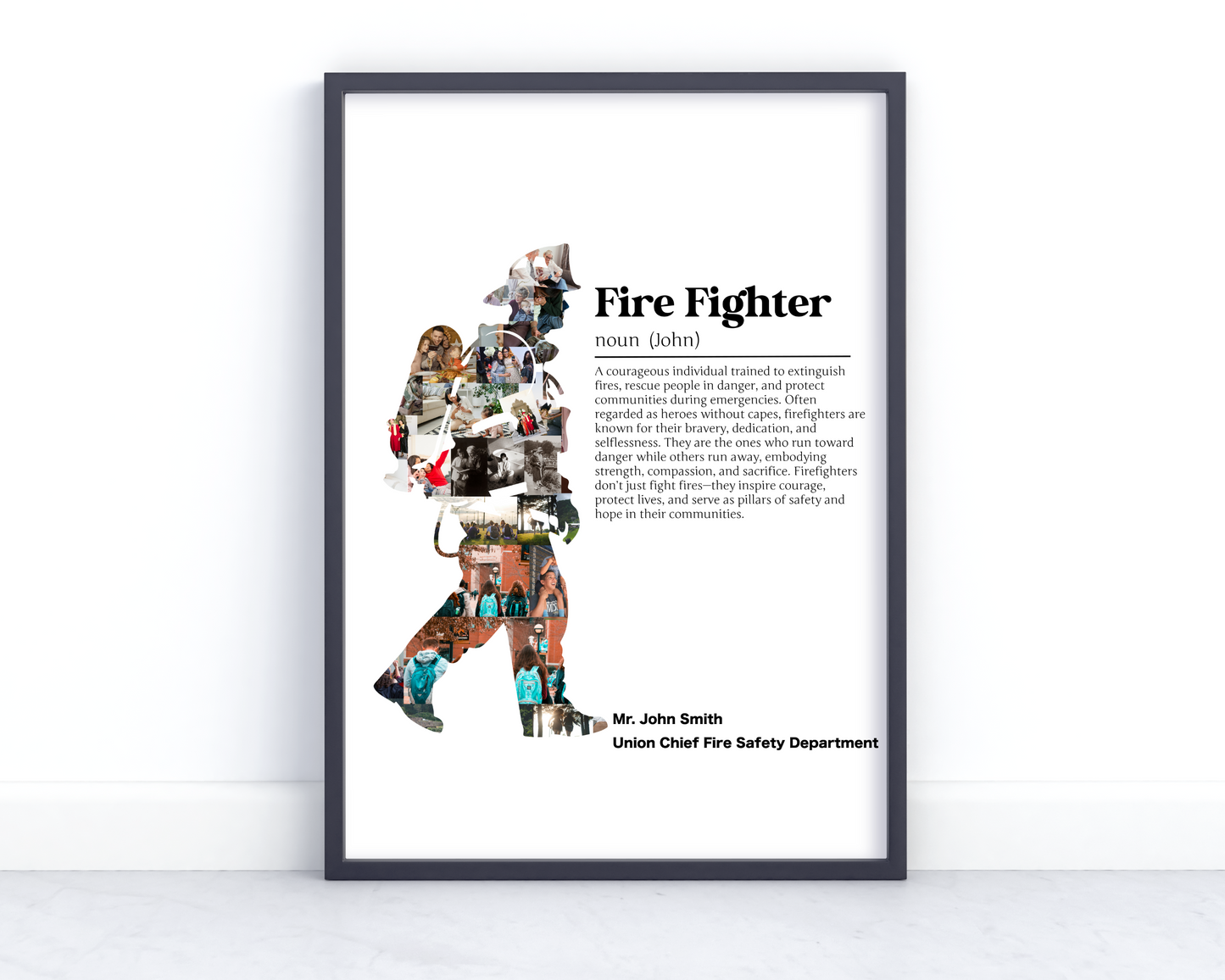 Custom Firefighter Photo Collage with Long Message - Personalized Keepsake Featuring Photos, Name, and Tribute on Canvas or Poster"