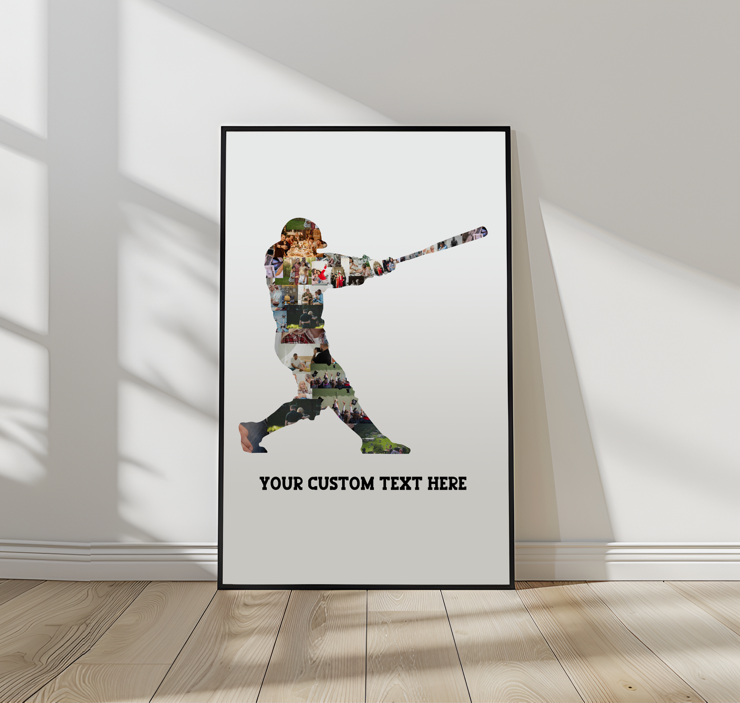 Personalized Baseball Player Photo Collage Poster – Custom Sports Silhouette Wall Art with Your Text