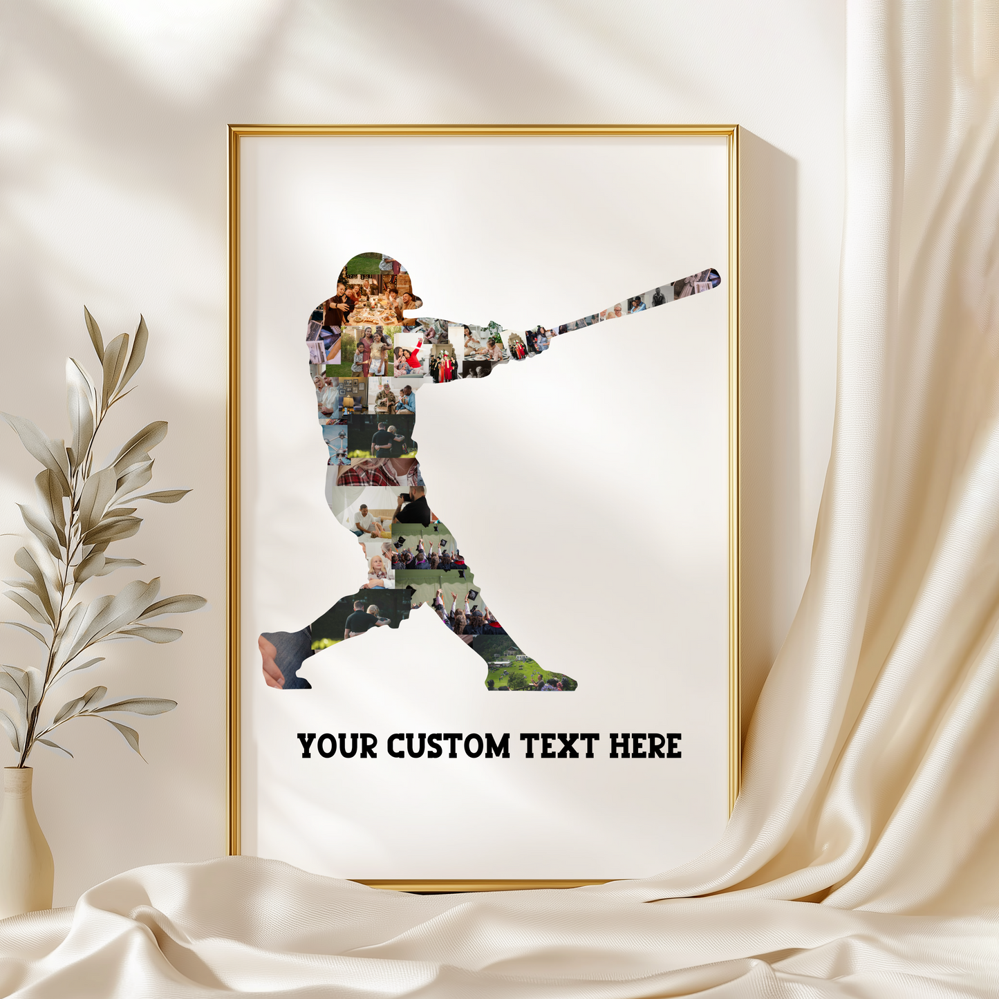 Personalized Baseball Player Photo Collage Poster – Custom Sports Silhouette Wall Art with Your Text