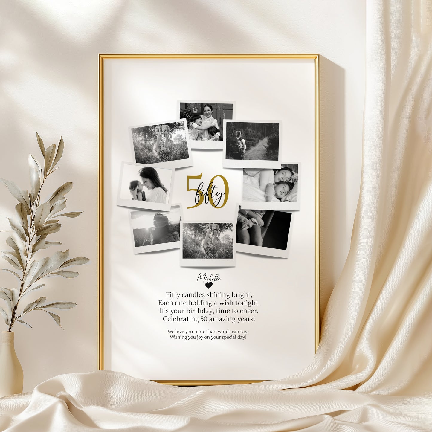 Personalized 50th Birthday Gift - Custom Polaroid Photo Collage, 50 Years Celebration Wall Art, Unique 50 Years Old Keepsake
