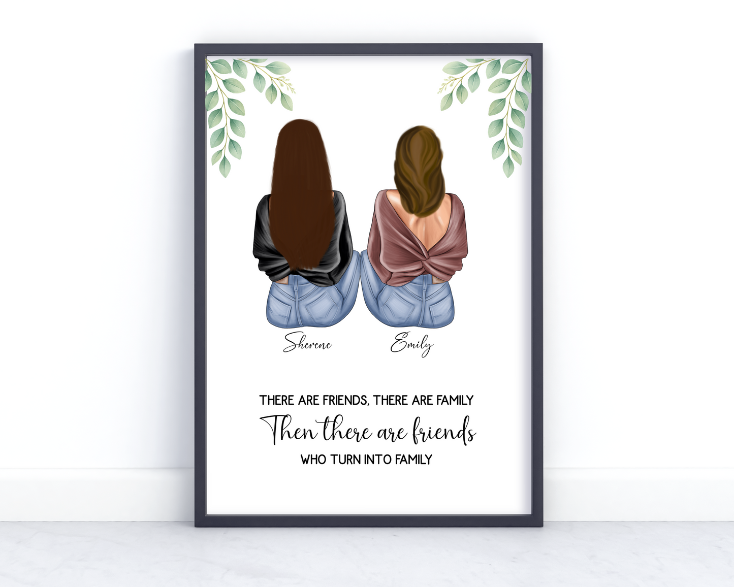 Personalized Best Friends Wall Art – Custom Portrait for Friends Who Became Family