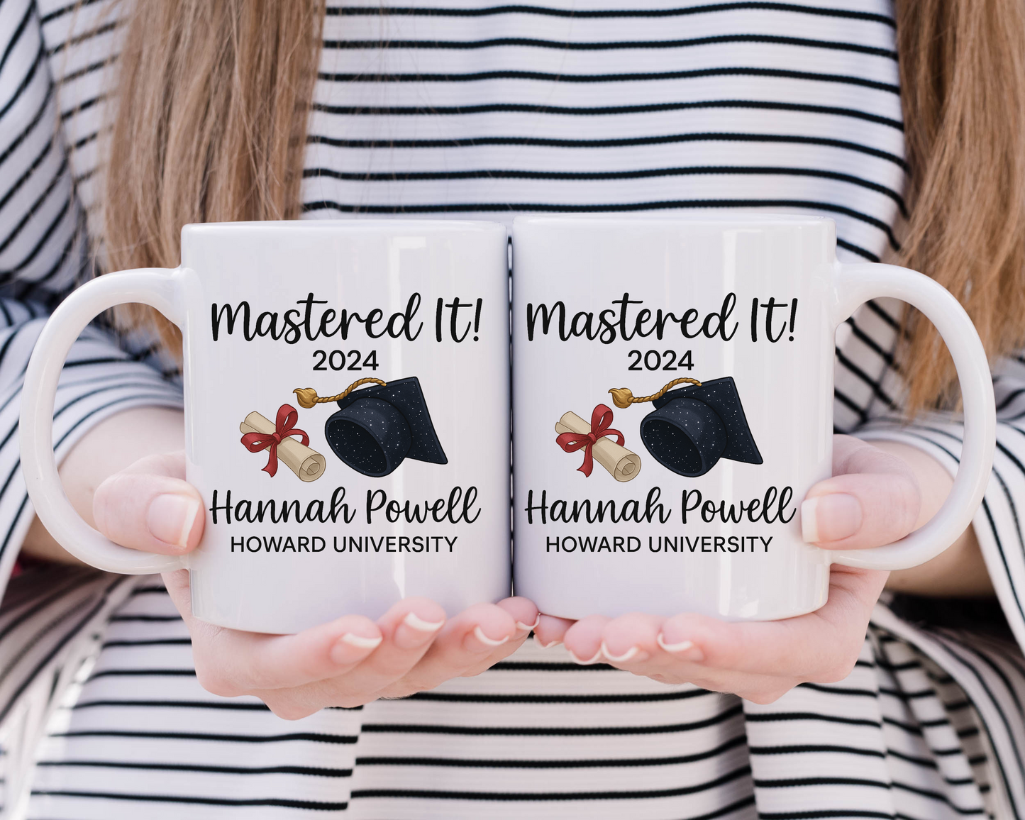 Personalized 2025 Graduation Mug – Mastered It Design with Cap & Scroll, Custom Grad Gift for Her or Him
