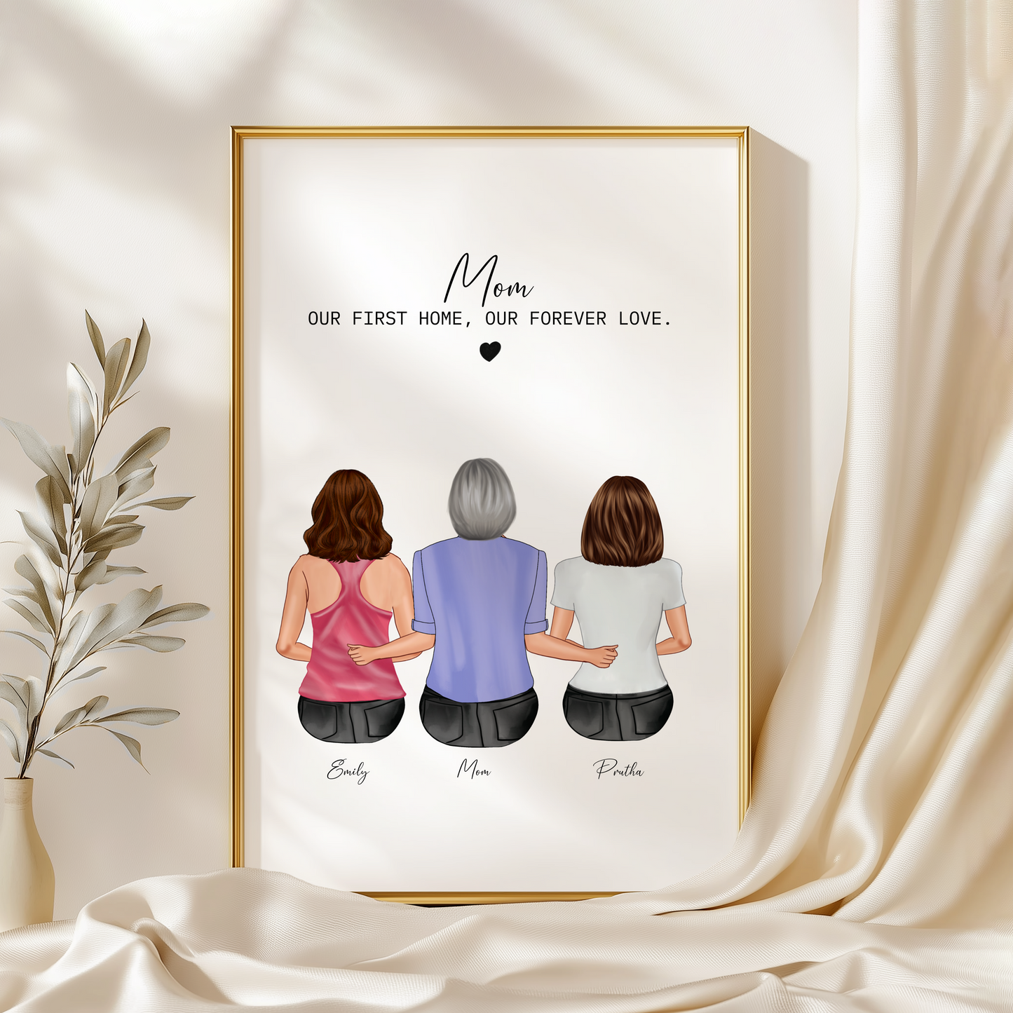 Personalized Mother & Daughter Portrait - Custom Family Print, Mother’s Day Gift, Mom Birthday Gift from Daughter & Son, Sentimental Wall Art