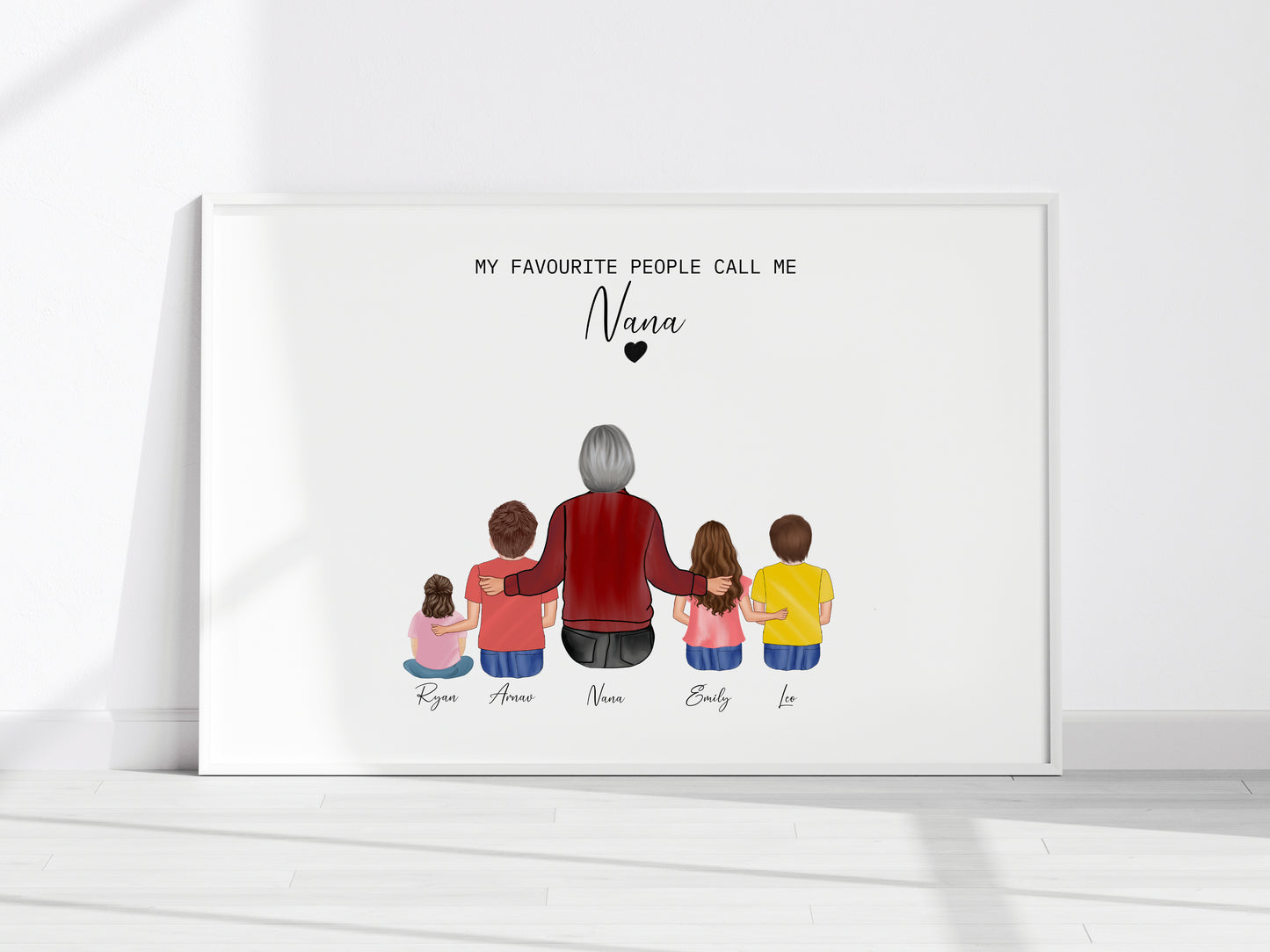 Personalized Nana Print - Custom Grandmother Gift with Grandkids' Names, Family Portrait Illustration, Sentimental Wall Art