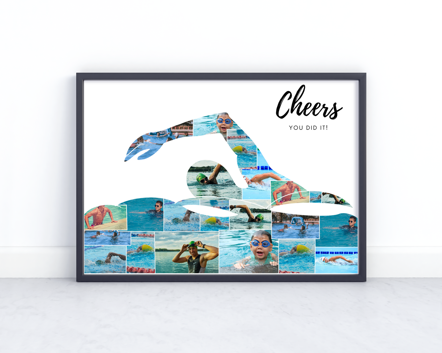 Personalized Swimmer Design Wall Art - Custom Gift Featuring Names, Dates, and Inspirational Quotes on Canvas or Poster.