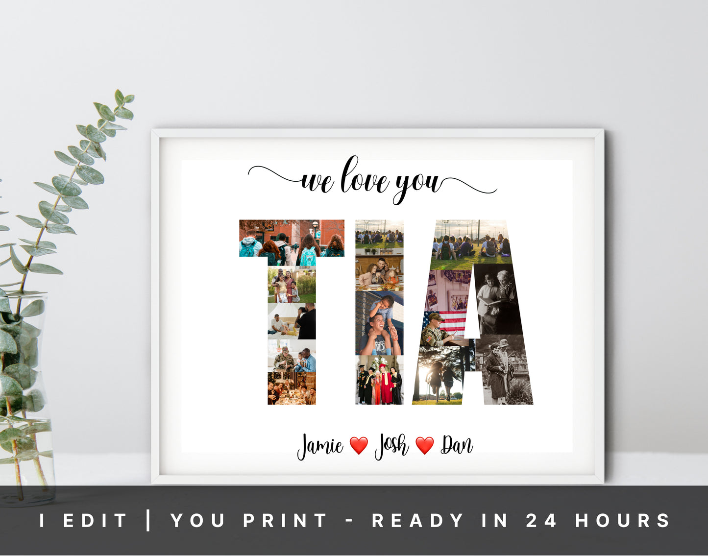 Personalized TIA Photo Collage Gift - Custom Keepsake with Family Photos on Canvas or Poster."