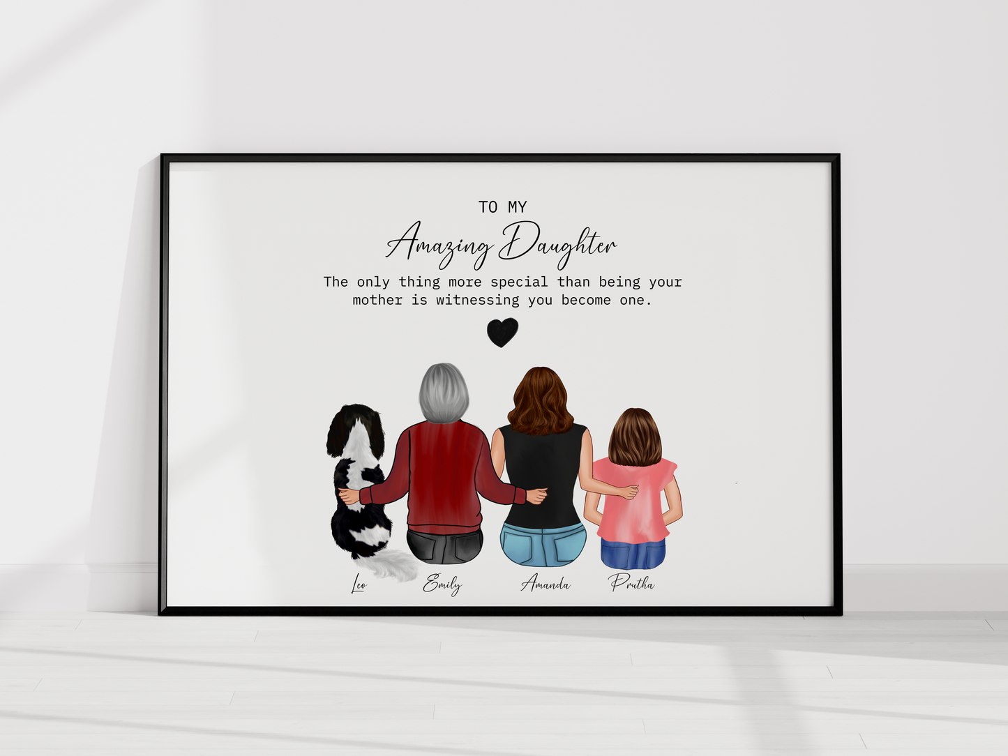 Personalized Mother & Daughter Print – “To My Amazing Daughter” Custom Family Portrait with Names & Pet