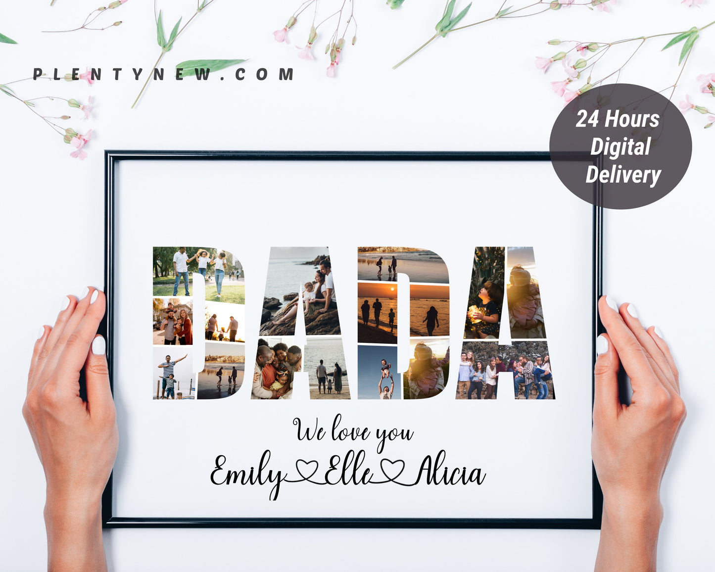 Personalized Dada Photo Collage Gift - Custom Keepsake with Family Photos on Canvas or Poster.