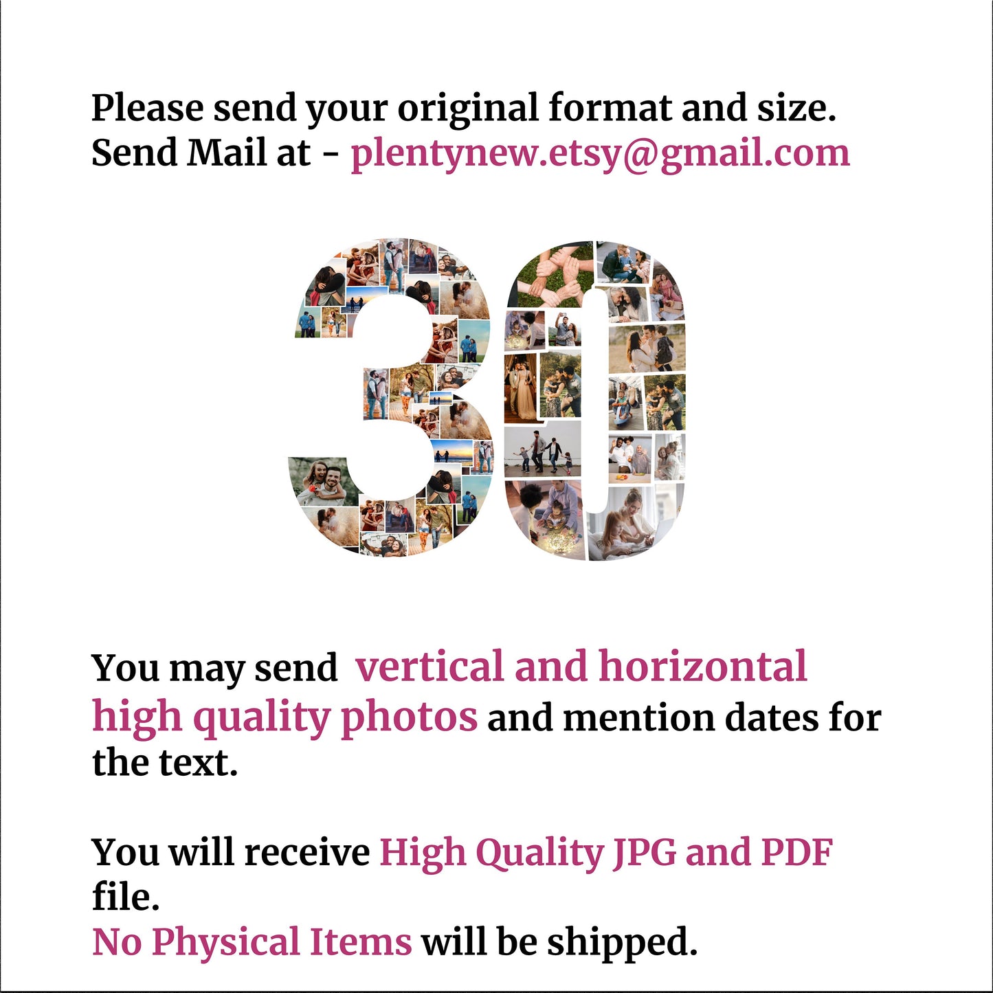 30th Birthday Photo Collage – Personalized Digital Photo Gift for Milestone Celebrations
