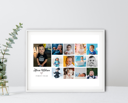 Personalized 1st Birthday Baby Photo Collage – Custom Keepsake Gift