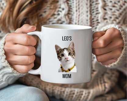 Custom Cat Face Mug – Personalized Pet Photo Mug for Cat Moms – Funny Gift for Cat Lovers, Pet Mom Gift, Feline Parent Mug