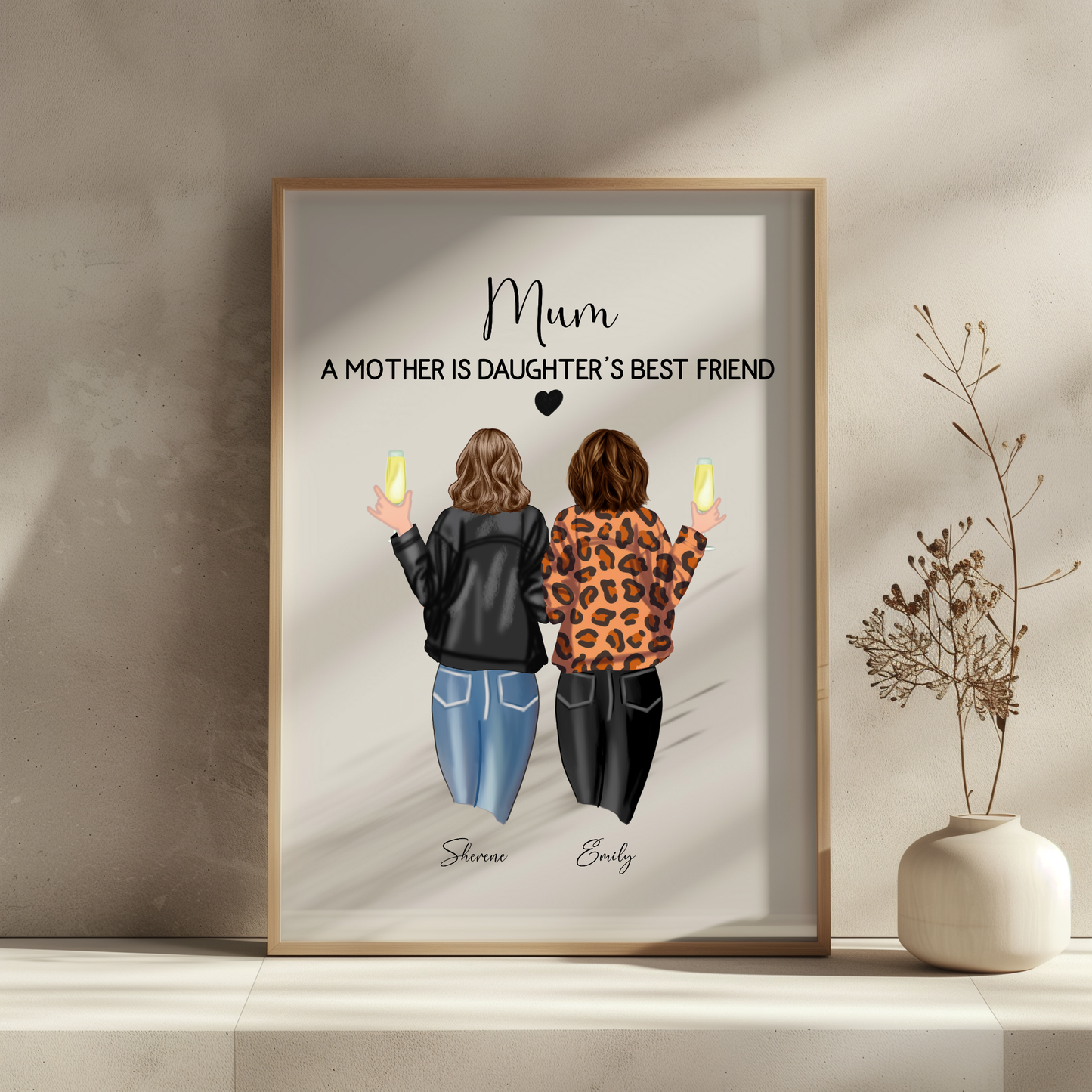 Personalized Mother and Daughter Best Friend Print - Custom Mum and Daughter Portrait, Mother’s Day Gift, Birthday Gift for Mom, Custom Family Art