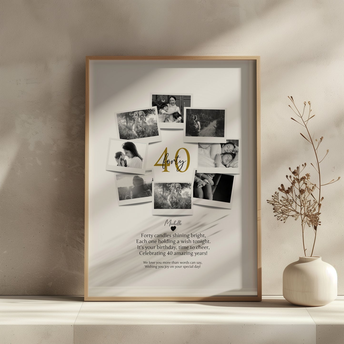 Personalized 40th Birthday Gift - Custom Polaroid Photo Collage, 40th Celebration Wall Art, Unique 40 Years Old Keepsake