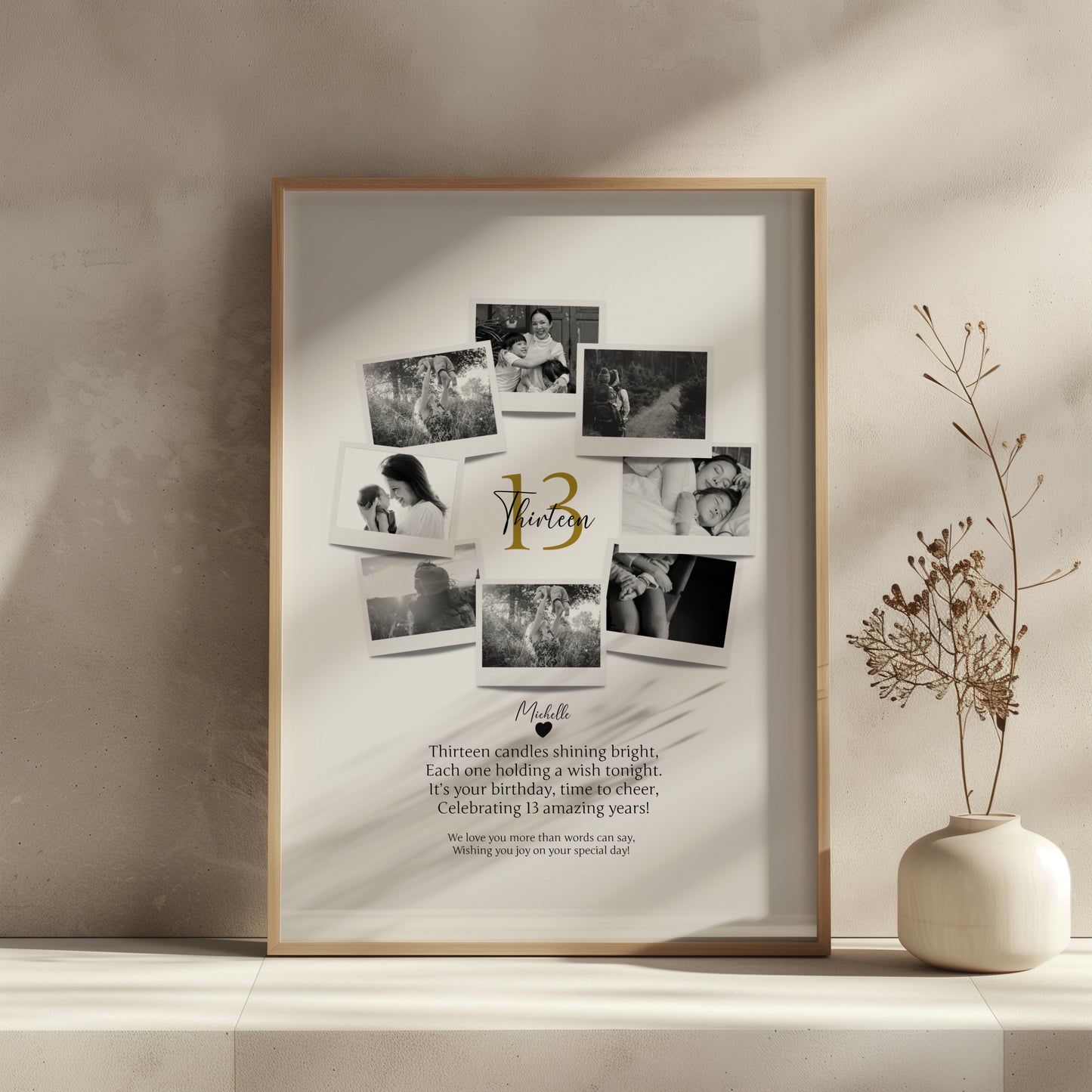 Personalized 13th Birthday Gift - Custom Polaroid Photo Collage, Teen Birthday Wall Art, Unique 13 Years Old Keepsake