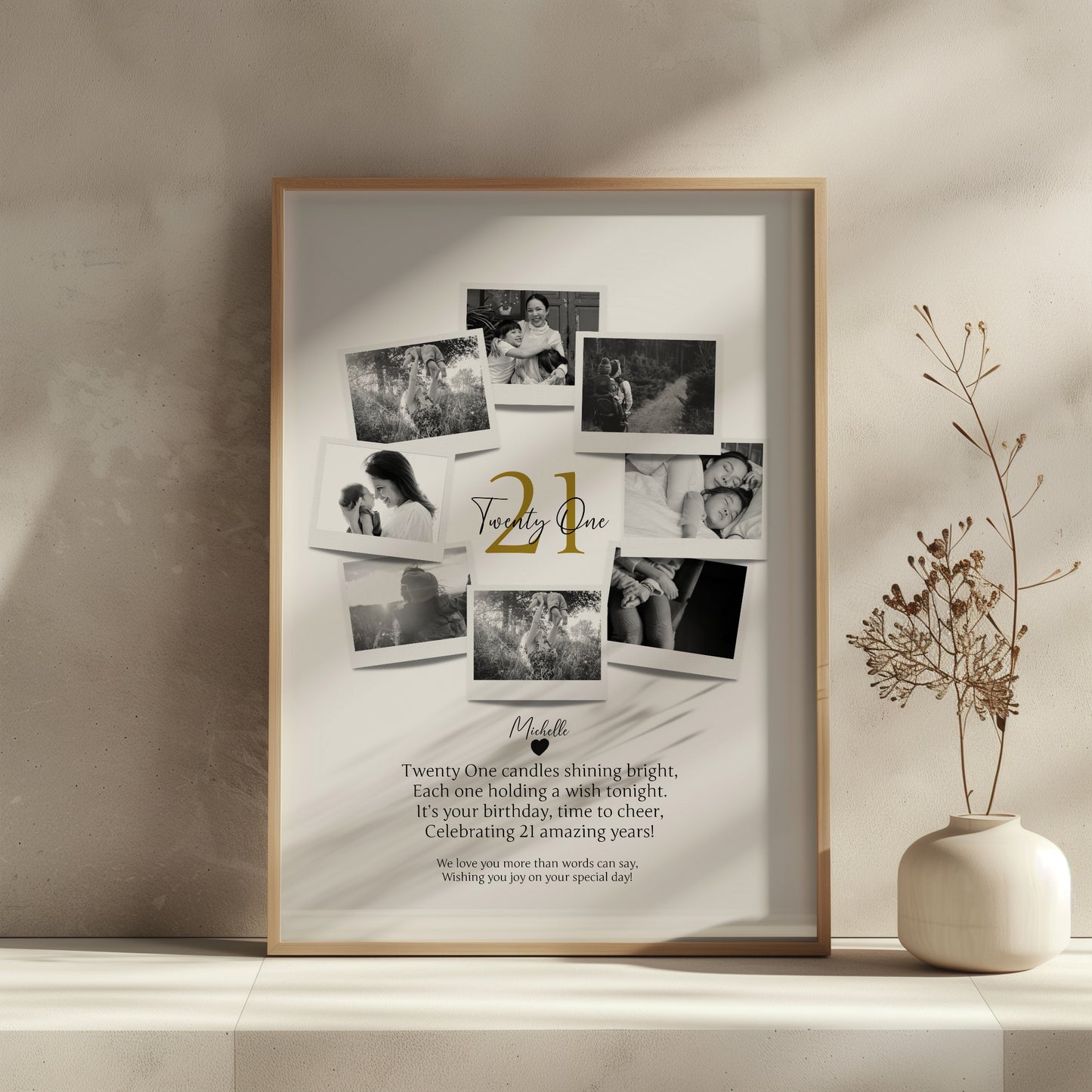Personalized 21st Birthday Gift - Custom Polaroid Photo Collage, 21st Celebration Wall Art, Unique 21 Years Old Keepsake