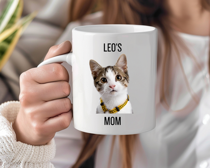 Custom Cat Face Mug – Personalized Pet Photo Mug for Cat Moms – Funny Gift for Cat Lovers, Pet Mom Gift, Feline Parent Mug