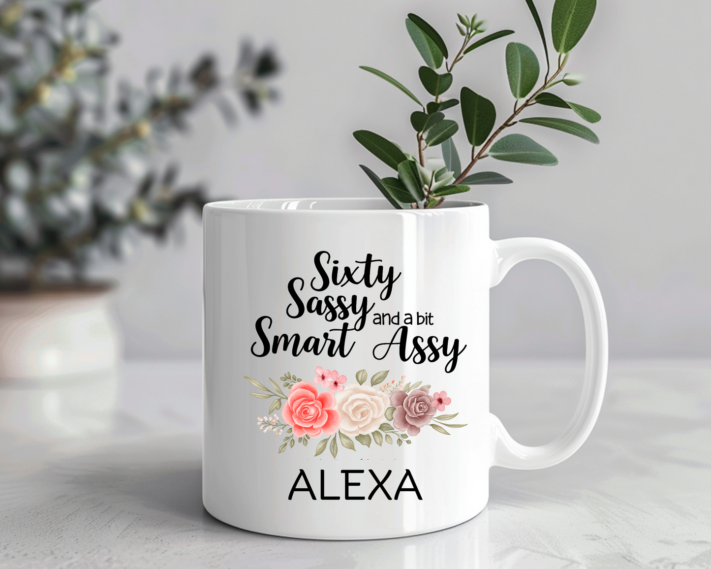 Funny 60th Birthday Mug – Personalized “Sixty, Sassy & Smart Assy” Gift for Women