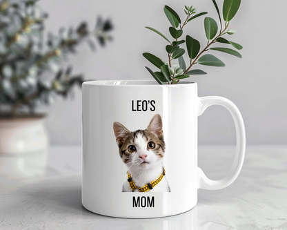 Custom Cat Face Mug – Personalized Pet Photo Mug for Cat Moms – Funny Gift for Cat Lovers, Pet Mom Gift, Feline Parent Mug
