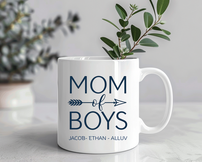 Custom “Mom of Boys” Mug – Personalized Boy Mom Gift with Kids’ Names