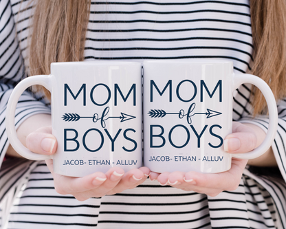 Custom “Mom of Boys” Mug – Personalized Boy Mom Gift with Kids’ Names