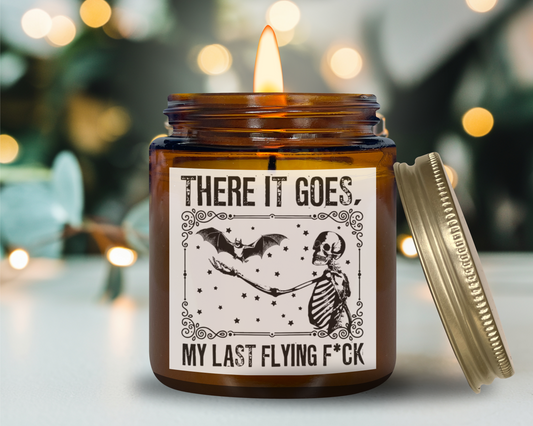 “There It Goes, My Last Flying F*ck” Skeleton & Bat Funny Halloween Mug / Shirt / Candle