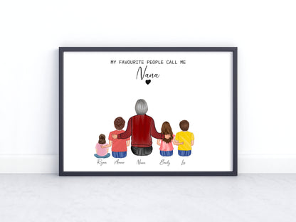 Personalized Nana Print - Custom Grandmother Gift, Family Portrait, Grandkids Gift, Mother's Day Wall Art
