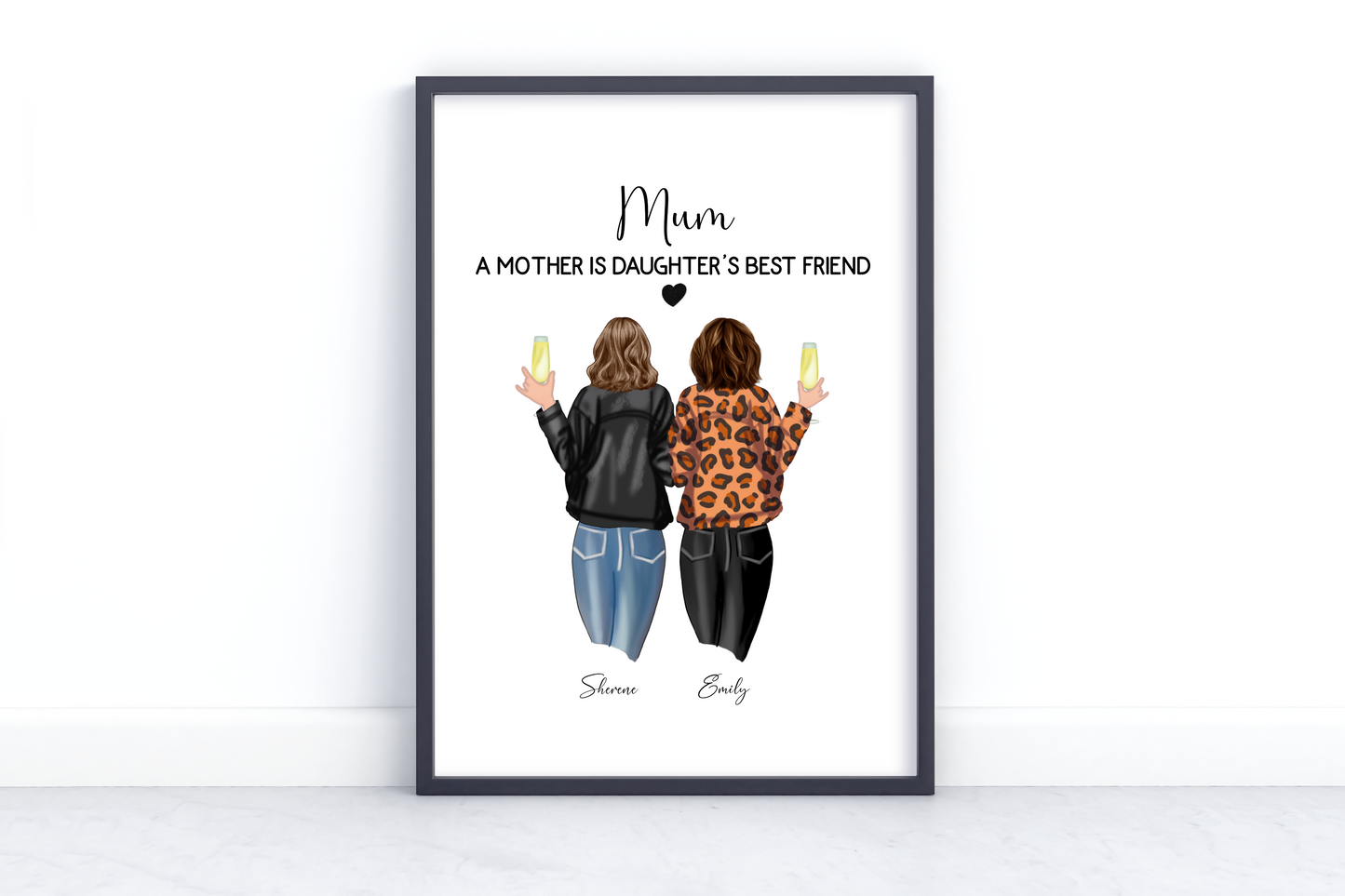 Personalized Mother and Daughter Best Friend Print - Custom Mum and Daughter Portrait, Mother’s Day Gift, Birthday Gift for Mom, Custom Family Art