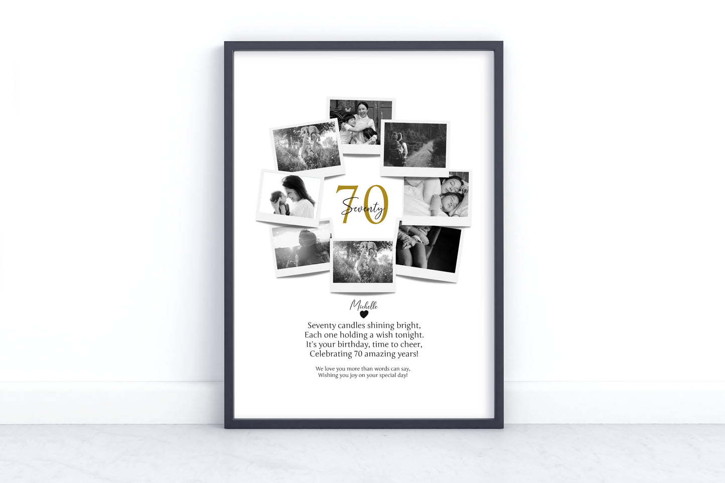 Personalized 70th Birthday Gift - Custom Polaroid Photo Collage, 70 Years Celebration Wall Art, Unique 70 Years Old Keepsake