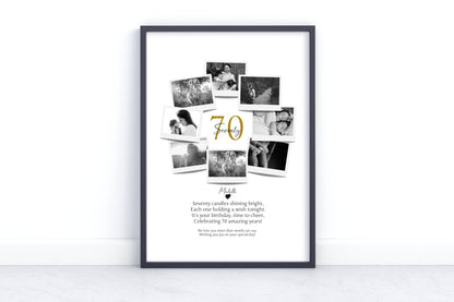 Personalized 70th Birthday Gift - Custom Polaroid Photo Collage, 70 Years Celebration Wall Art, Unique 70 Years Old Keepsake