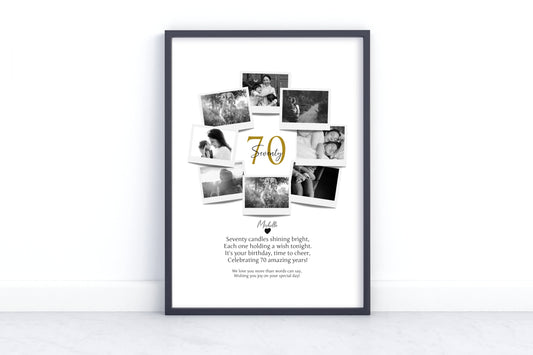Personalized 70th Birthday Gift - Custom Polaroid Photo Collage, 70 Years Celebration Wall Art, Unique 70 Years Old Keepsake