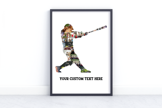 Personalized Baseball Player Photo Collage Poster – Custom Sports Silhouette Wall Art with Your Text