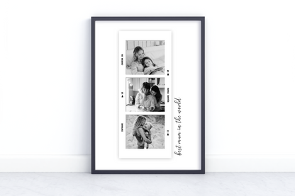 Personalized Film Strip Photo Print – Best Mum in the World – Custom Mother's Day Gift with Photos – Minimalist Photo Frame for Mom