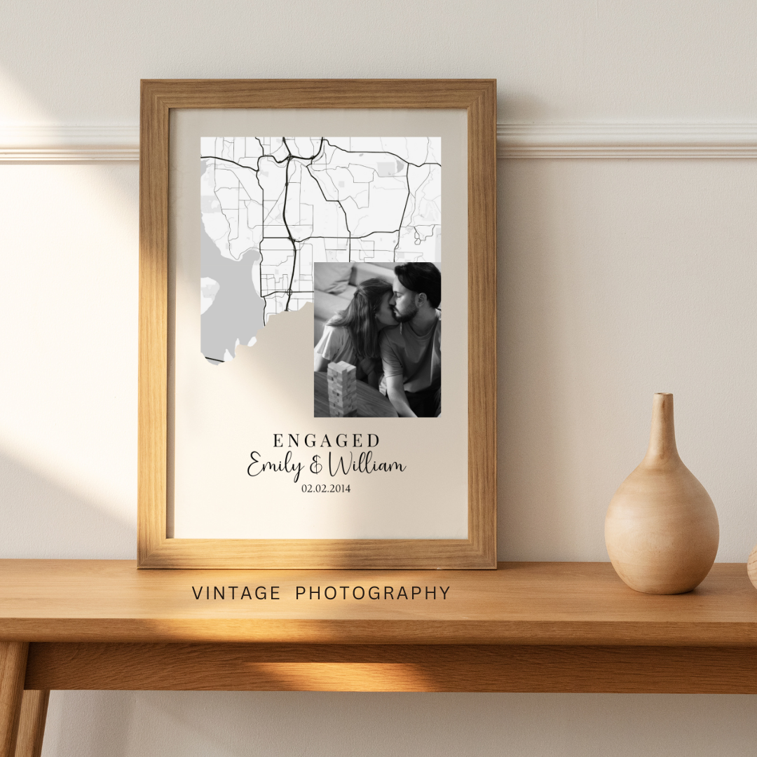 Personalized Map with Photo, Name, and Dates - Custom Engagement Keepsake Gift
