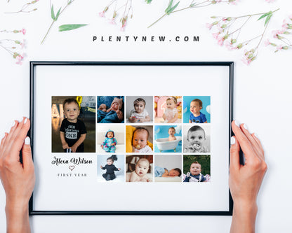 Personalized 1st Birthday Baby Photo Collage – Custom Keepsake Gift