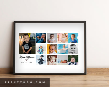 Personalized 1st Birthday Baby Photo Collage – Custom Keepsake Gift