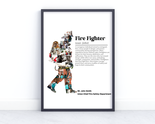 Custom Firefighter Photo Collage with Long Message - Personalized Keepsake Featuring Photos, Name, and Tribute on Canvas or Poster"