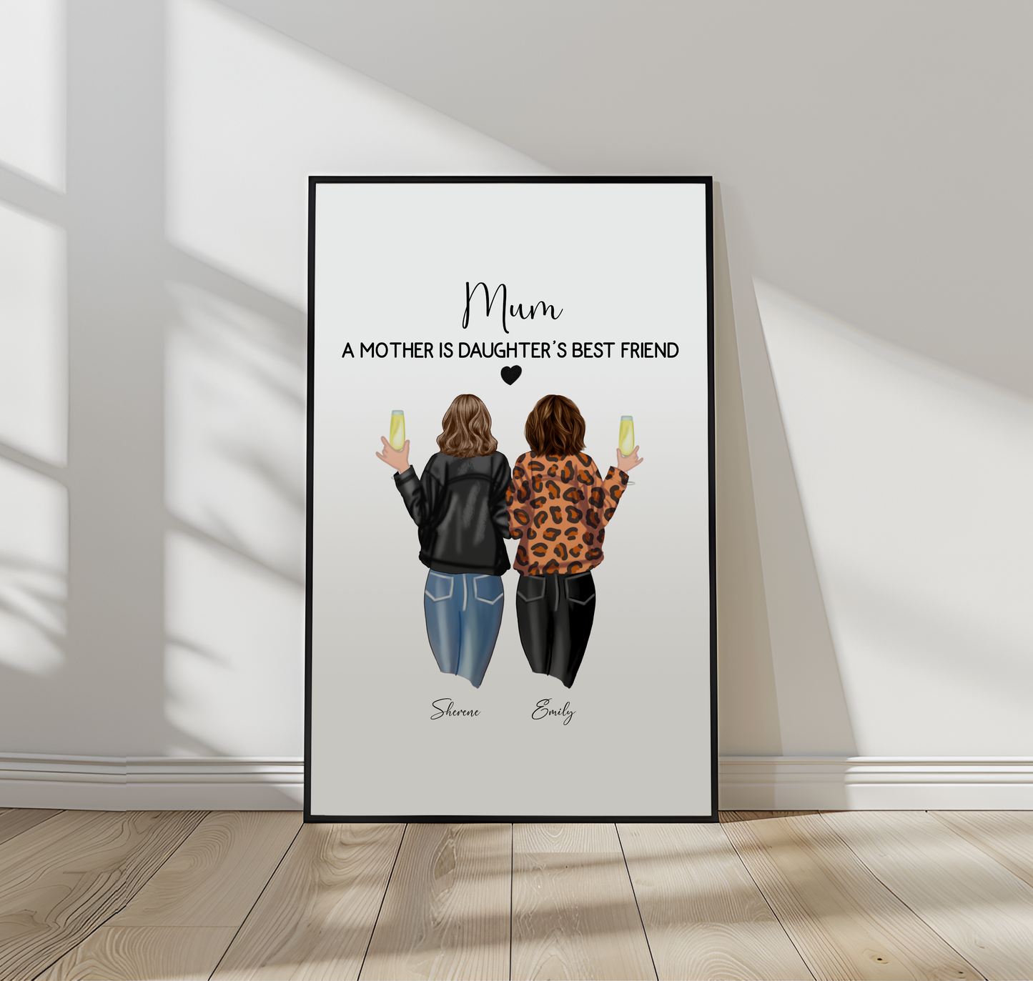 Personalized Mother and Daughter Best Friend Print - Custom Mum and Daughter Portrait, Mother’s Day Gift, Birthday Gift for Mom, Custom Family Art