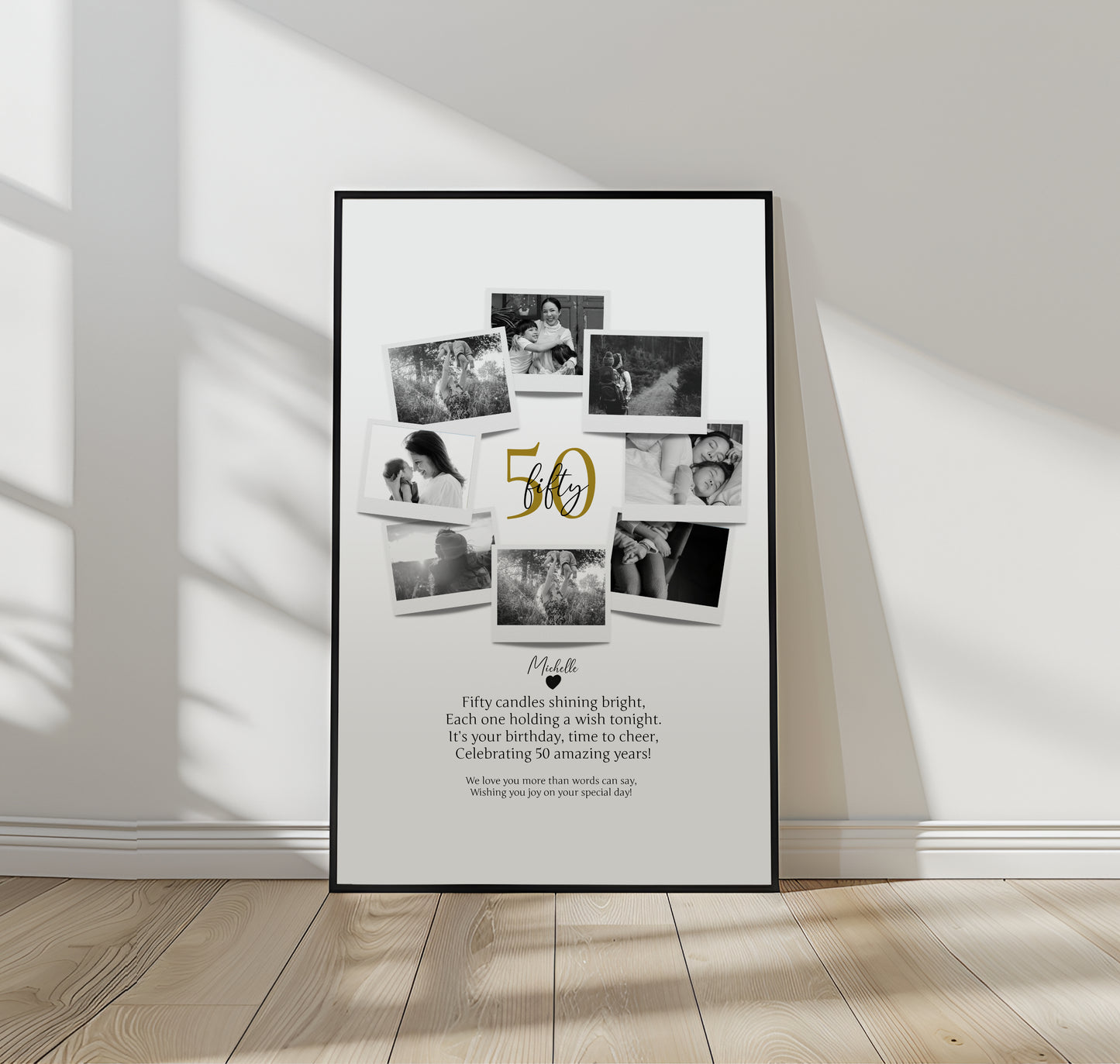 Personalized 50th Birthday Gift - Custom Polaroid Photo Collage, 50 Years Celebration Wall Art, Unique 50 Years Old Keepsake
