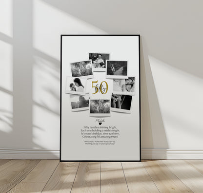 Personalized 50th Birthday Gift - Custom Polaroid Photo Collage, 50 Years Celebration Wall Art, Unique 50 Years Old Keepsake