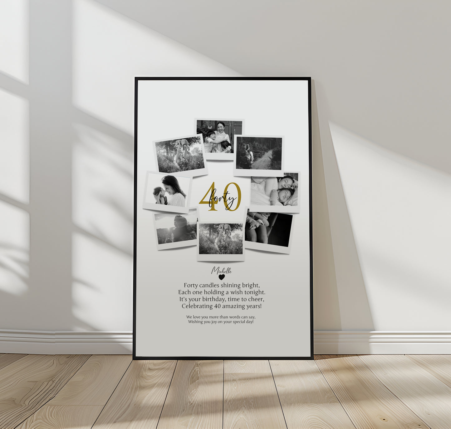 Personalized 40th Birthday Gift - Custom Polaroid Photo Collage, 40th Celebration Wall Art, Unique 40 Years Old Keepsake