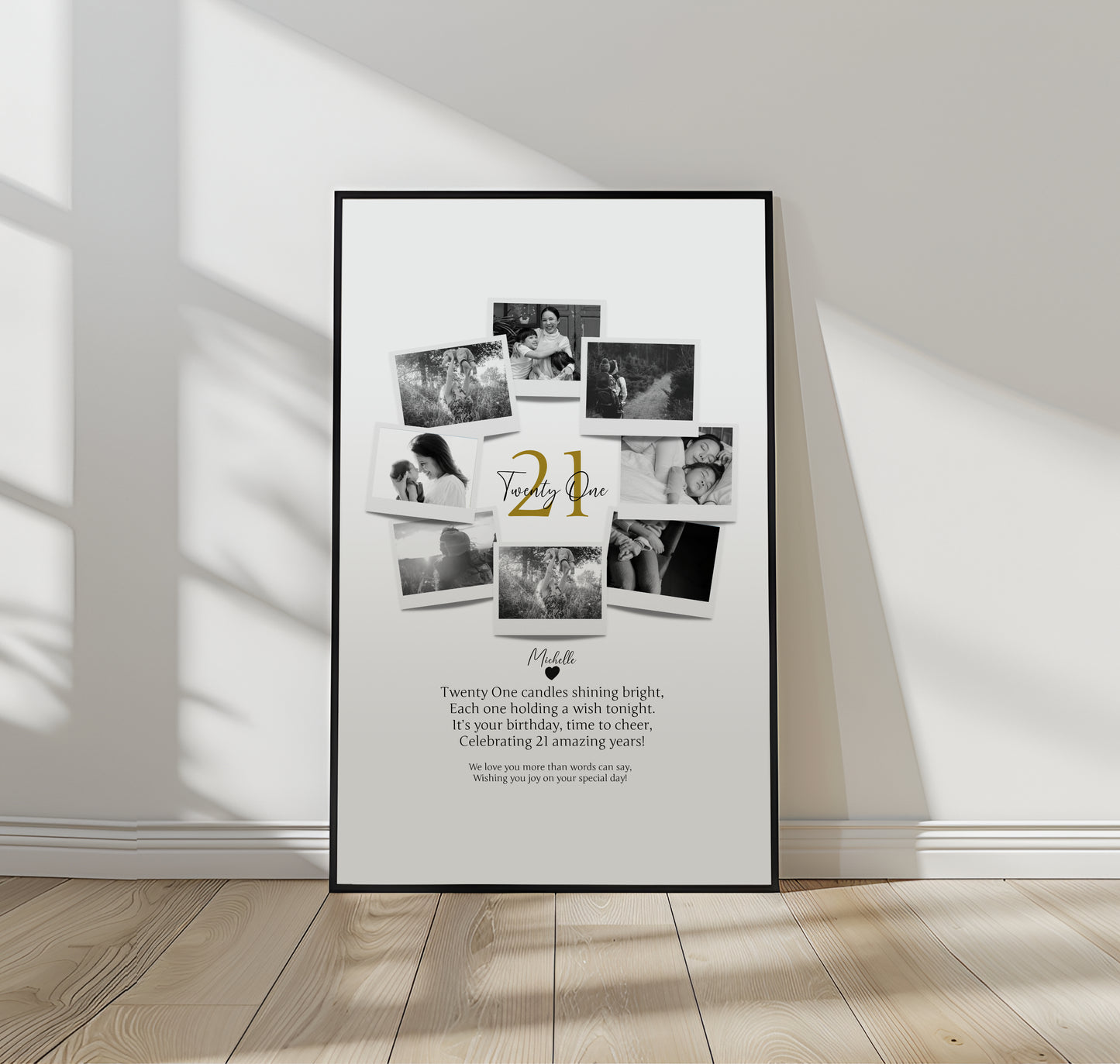 Personalized 21st Birthday Gift - Custom Polaroid Photo Collage, 21st Celebration Wall Art, Unique 21 Years Old Keepsake