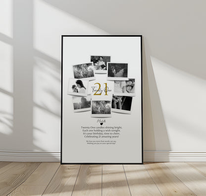 Personalized 21st Birthday Gift - Custom Polaroid Photo Collage, 21st Celebration Wall Art, Unique 21 Years Old Keepsake